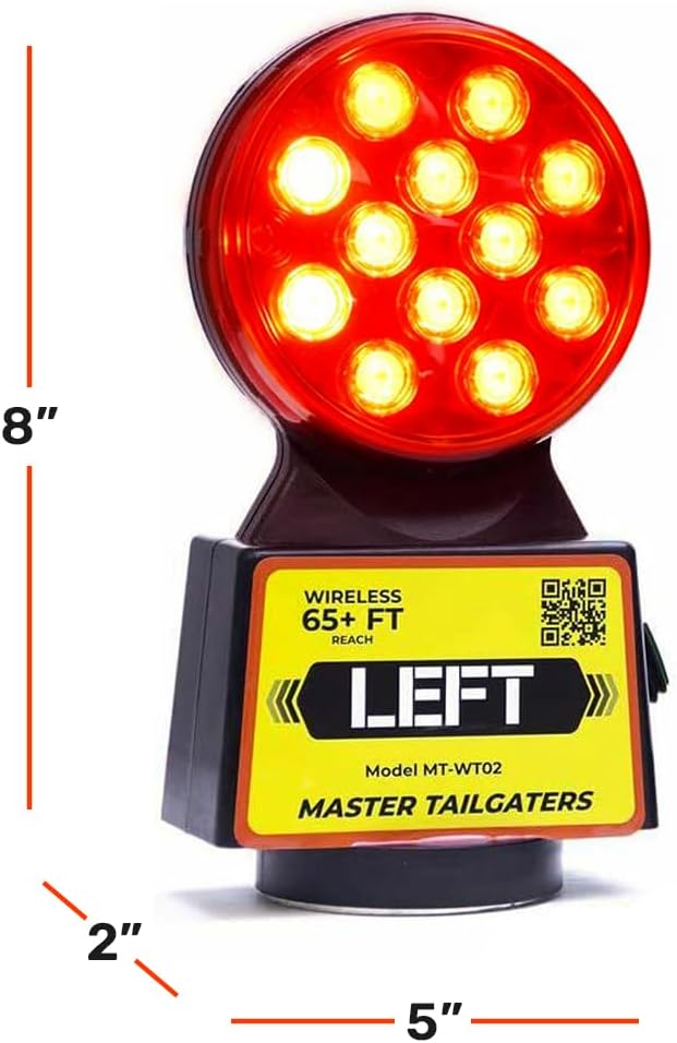 Master Tailgaters Wireless Trailer Tow Lights | Multi Functional Signal Lights | Sturdy Magnetic Mount | 65 Feet Range | 4 Pin Flat Connection