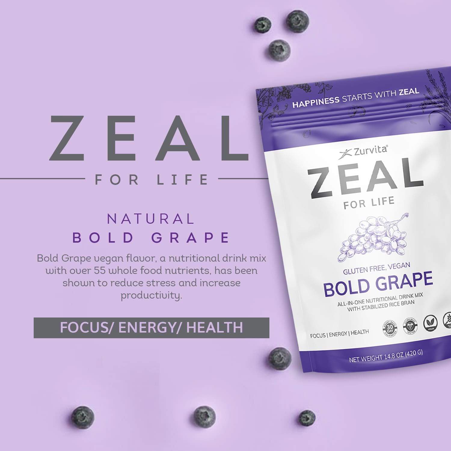 Zurvita - Zeal for Life Wild Berry Wellness Drink Mix - 420 g | Contains Vitamins, Minerals, Antioxidants, Plant Nutrients, Digestive Enzymes, And Phytonutrients For Daily Nutrition