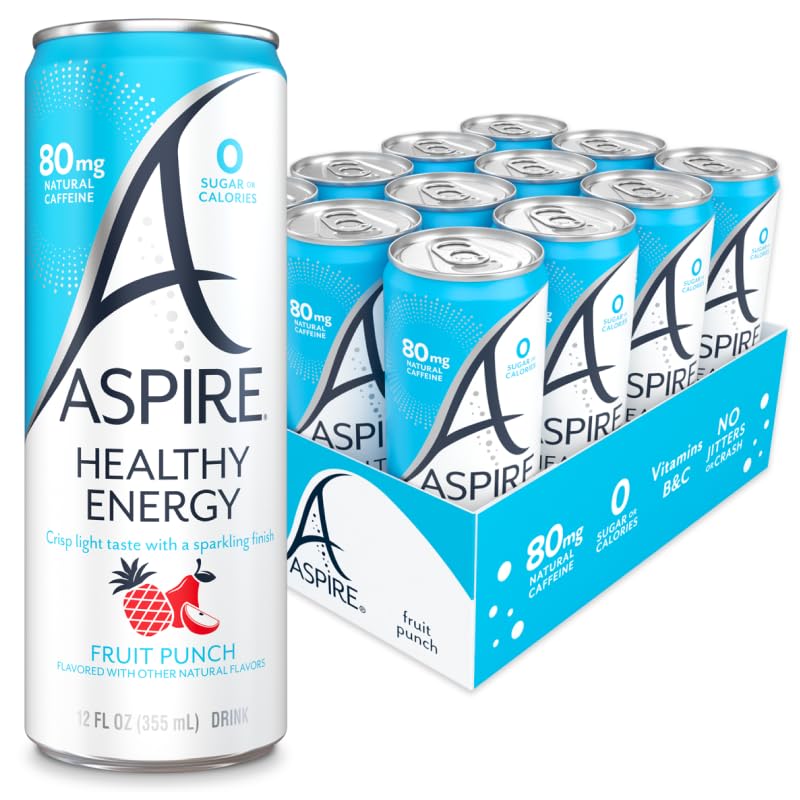 ASPIRE® Raspberry Acai, Healthy Energy Drink 80mg Natural Caffeine, Zero Sugar No Carbs Keto Friendly, 12 Pack Green Tea Sugar Free Drink Low Caffeine Zero Calorie