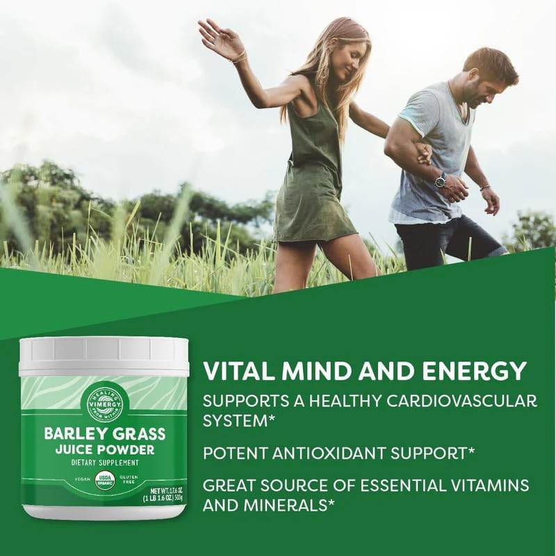 Vimergy Barley Grass Juice Powder, Organic Superfood, 250g, 63 Servings | Clean Nutrient-Dense Superfood*, Powerful Antioxidants for Cardiovascular Health*, Vegan, Gluten-Free