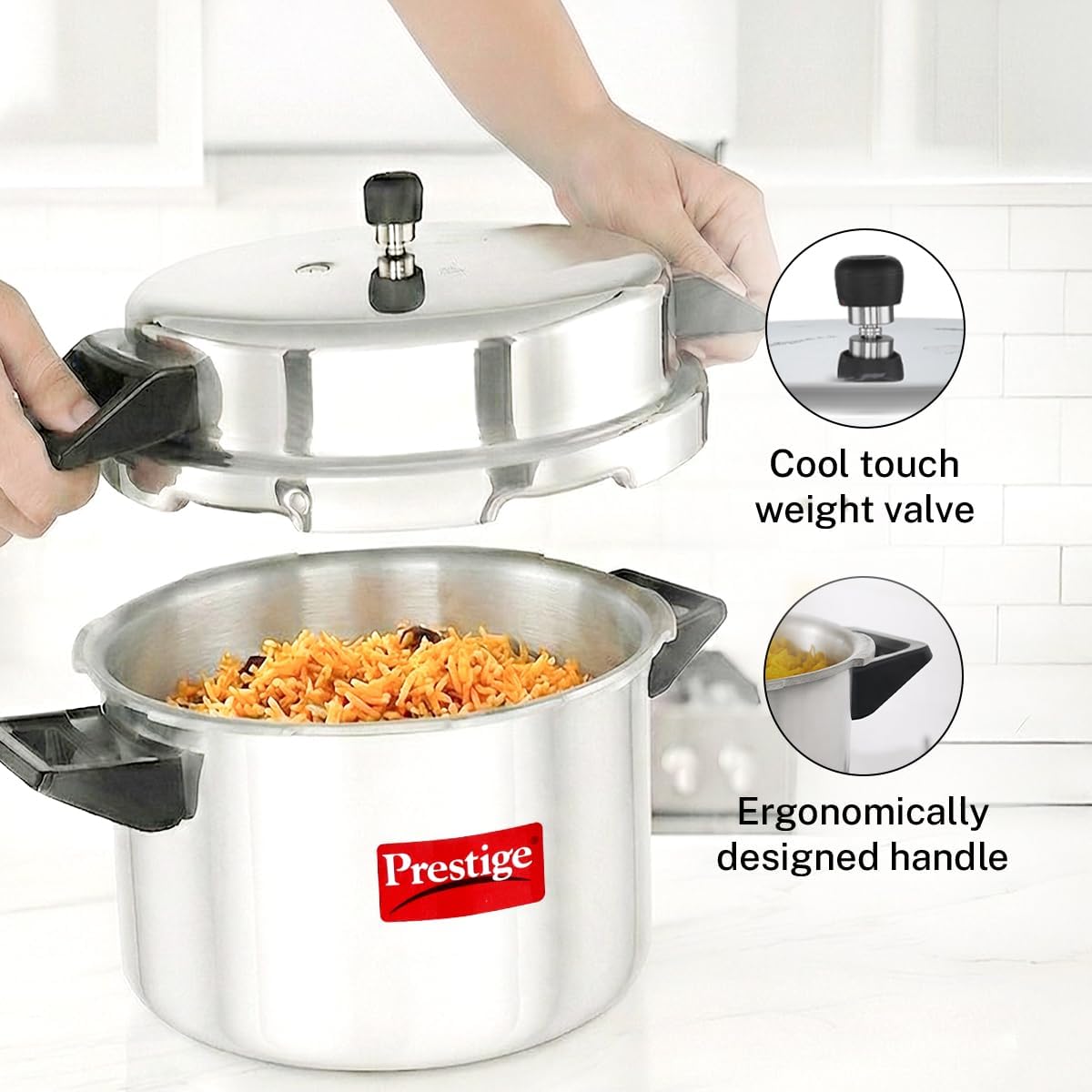 Prestige Popular Aluminum Pressure Cooker, 5 L, Silver