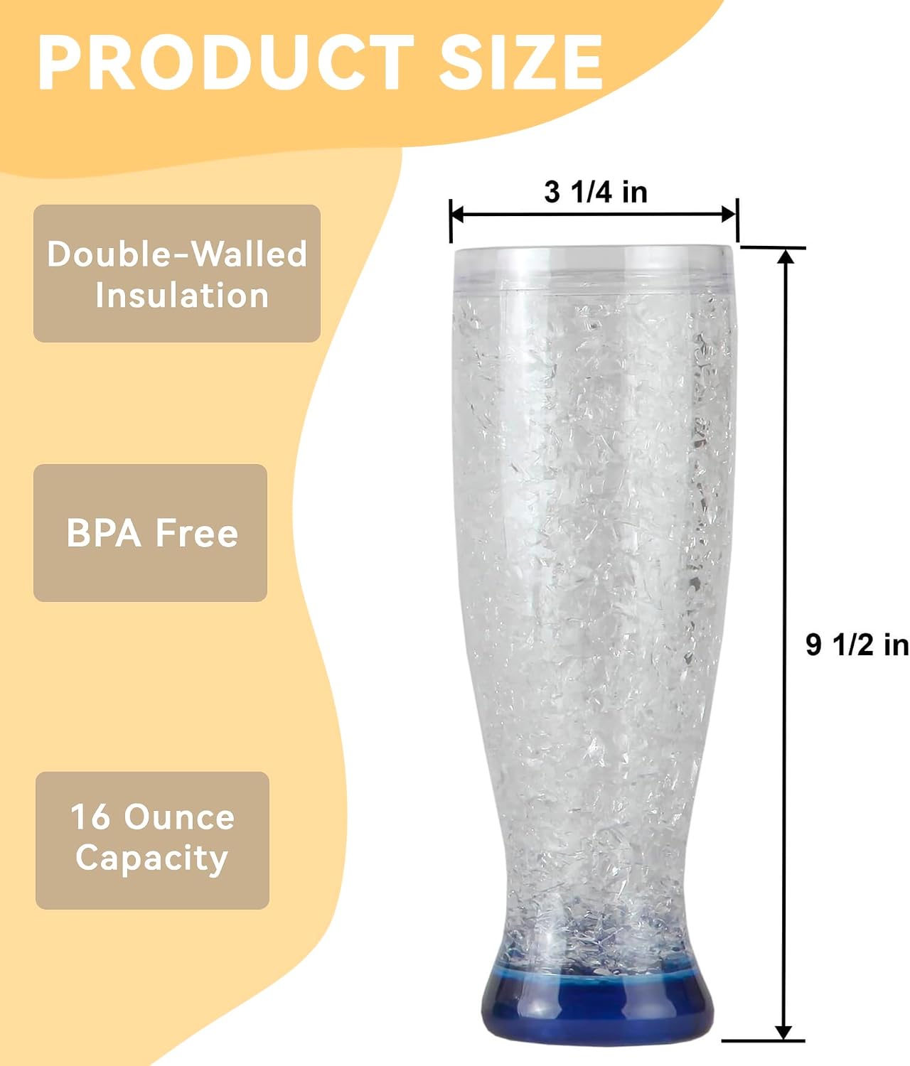 Lily's Home Freezer Beer Mugs - Set of 4 Freezable Gel-Filled 16 oz BPA-Free Acrylic Frozen Mugs for Outdoor Entertaining and Gifting