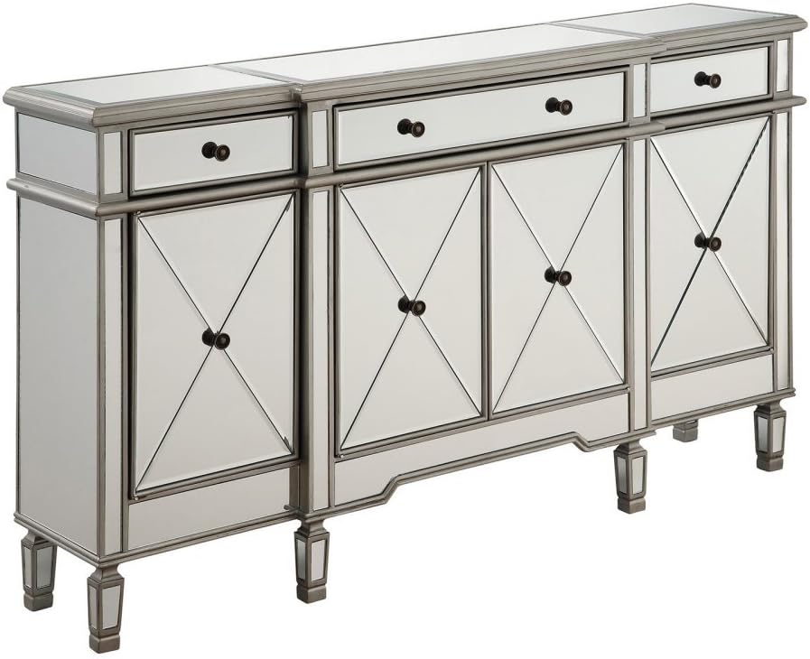 Elegant Lighting 3 Drawer 4 Door Cabinet in Silver Clear 60" x 14" x 36"