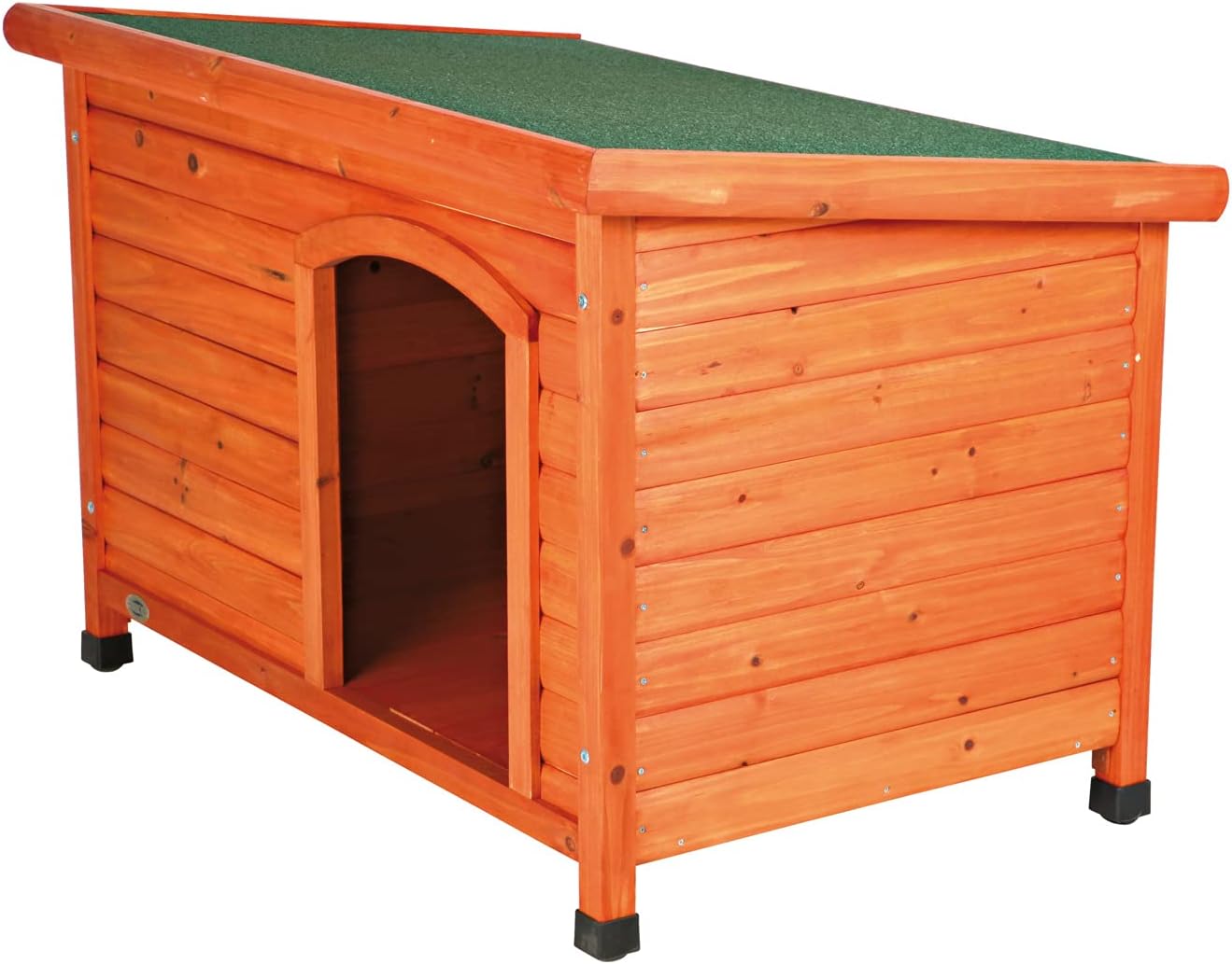 Trixie Natura Classic Dog House - Wooden Outdoor Shelter with Weatherproof Sealer, Hinged Roof & Adjustable Legs for Medium Dogs - Gray - 27 x 41 x 28.5 in