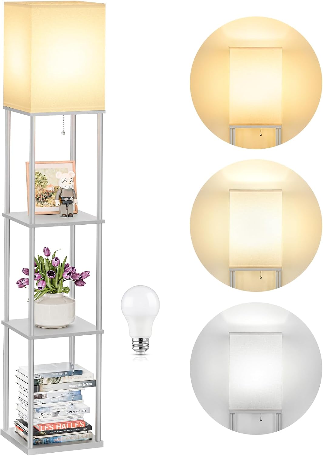 SHINE HAI Floor Lamp with Shelves, 3-Tier Square Modern Shelf Lamp