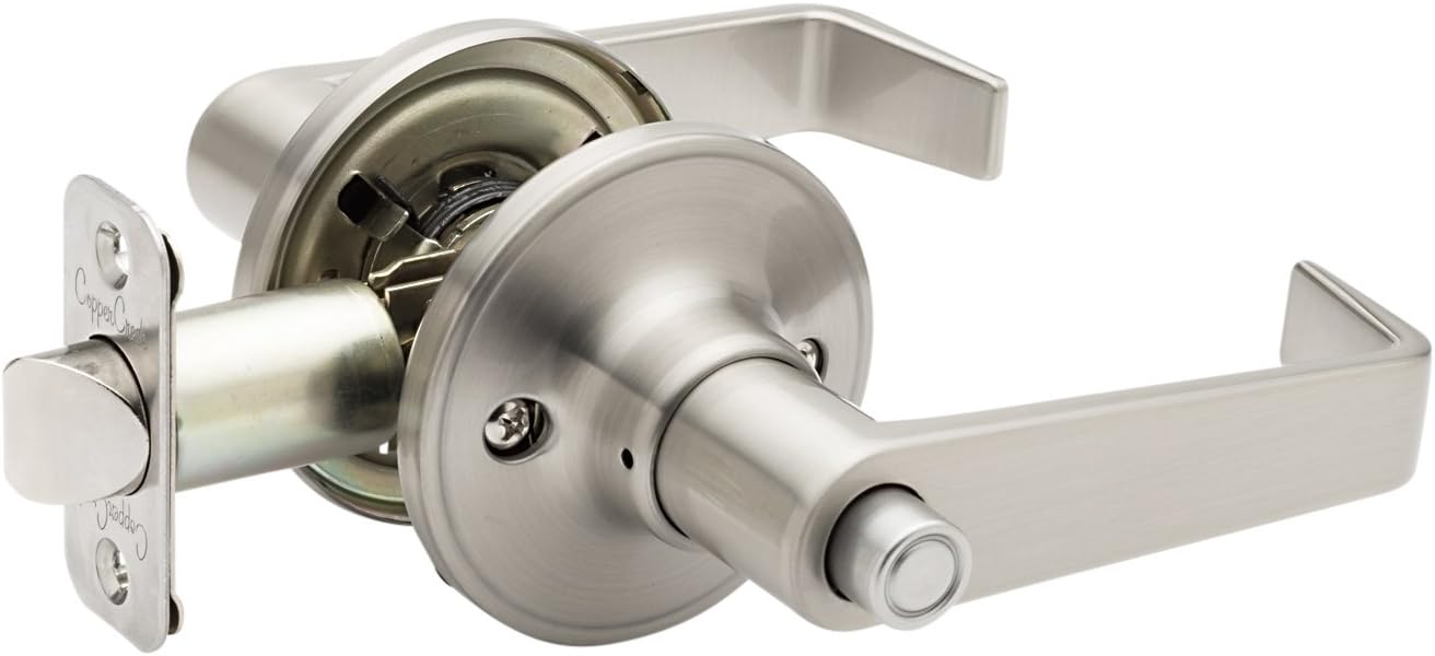 Copper Creek Avery Privacy Lever, Satin Nickel, Push Button Lock for Bedroom and Bathroom, ANSI Grade 3, Reversible Keyless Interior Door Handle