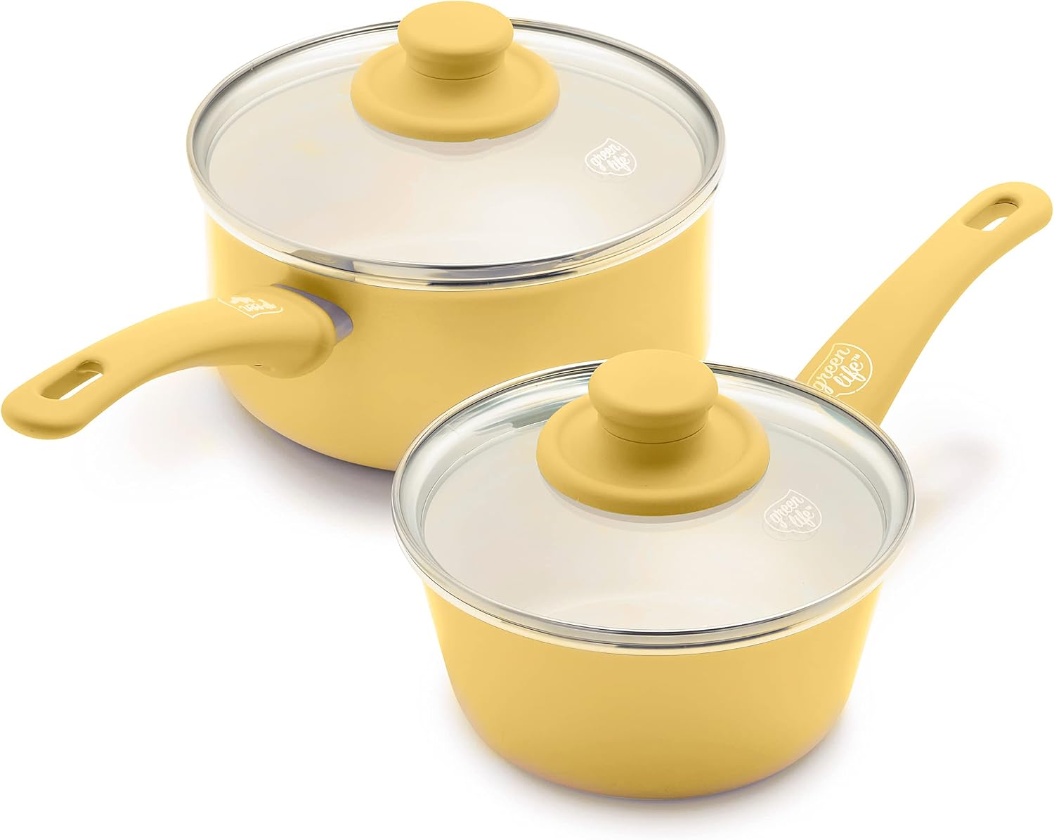 GreenLife Soft Grip 1QT and 2QT Saucepan Set, Healthy Ceramic Nonstick, Non Toxic PFAS & PFOA-Free, Dishwasher Safe, Glass Lids, Stay-Cool Handles, Easy Clean Cookware, Kitchen Essentials, Turquoise
