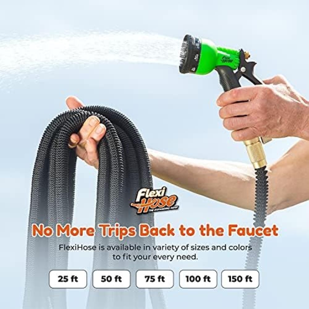 Flexi Hose Lightweight Expandable Garden Hose, 50FT - Retractable Garden Hose, Water Hose - No-Kink Flexibility, 3/4 Inch Solid Brass Fittings and Double Latex Core