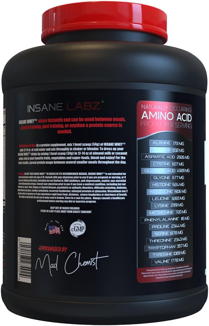 Insane Labz Insane Whey,100% Muscle Building Whey Protein, Post Workout, BCAA Amino Profile, Mass Gainer, Meal Replacement, 60 Srvgs, (Chocolate)
