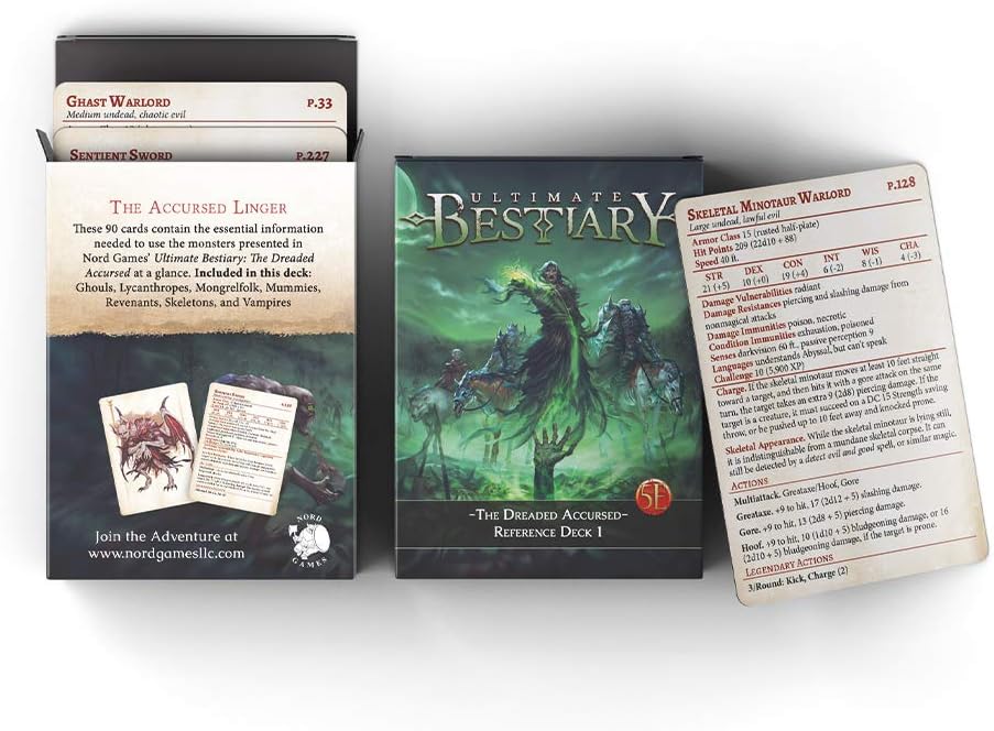 Dungeons and Dragons 5th Edition Deck of Cards – The Dreaded Accursed: Reference Deck 1 by Nord Games – 100 Cards - Games for Adults and Kids