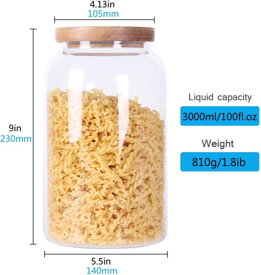 SAIOOL Egg Jar,kitchen canister， 1 Gallon Large Glass Food Storage Jars with Airtight Lid, Clear