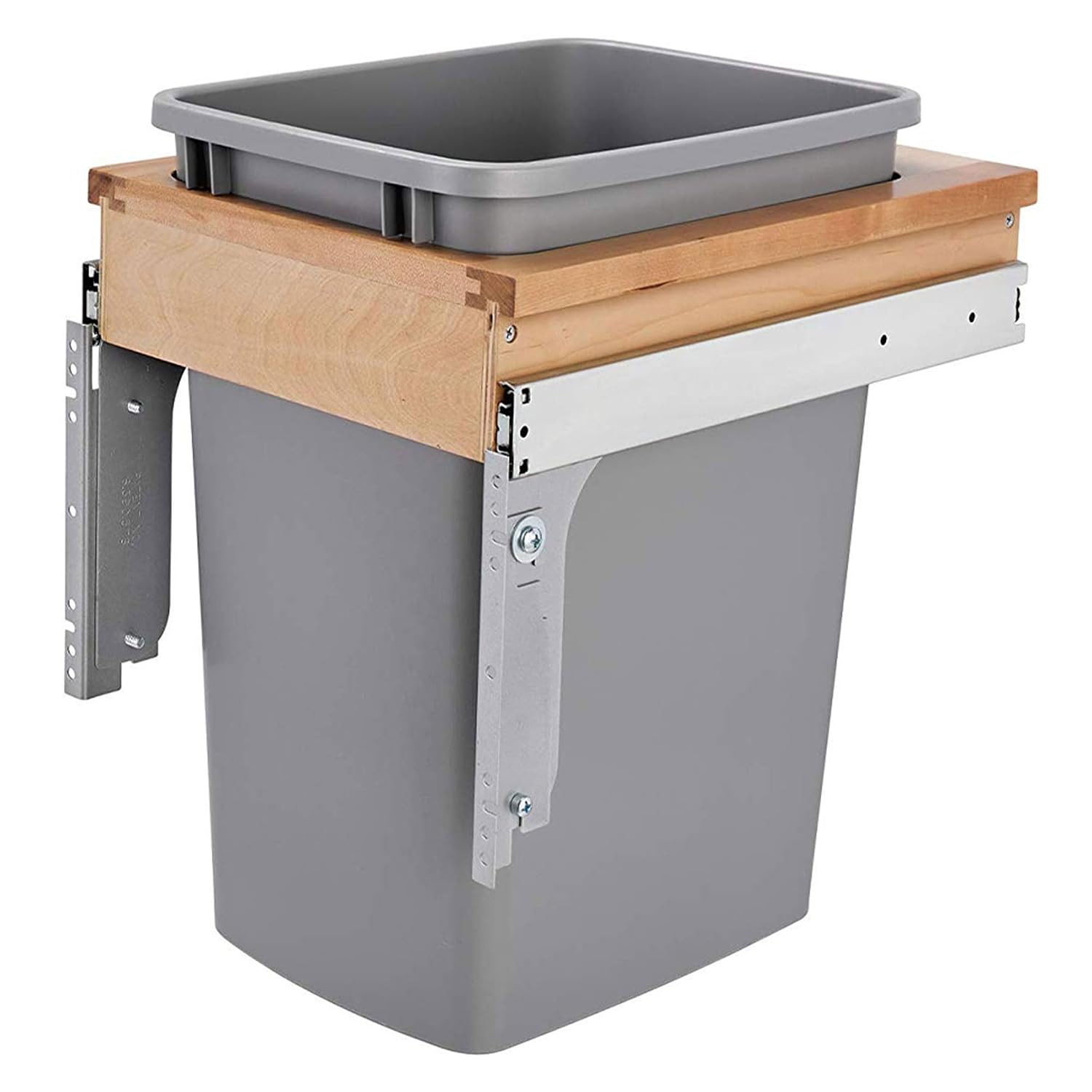 Rev-A-Shelf Top Mount Double Pullout Under Cabinet 35 Quart Kitchen Trash Cans, 150 Pound Rated Full-Extension Slides, 4WCTM-18DM2-419-FL