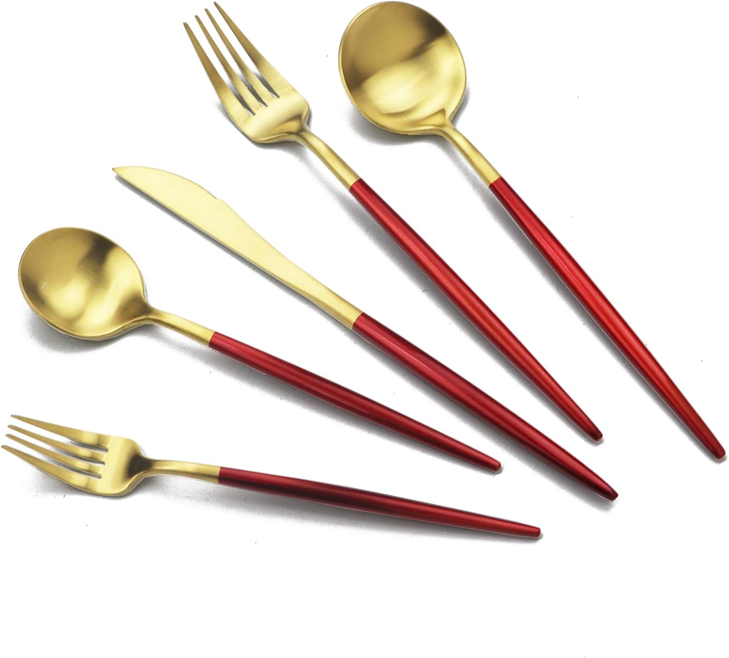 JASHII Luxury 18/10 Rainbow Flatware Set - 304 Stainless Steel Colorful Cutlery - 5-Piece Adaline Royal Modern Satin Finish for Birthday