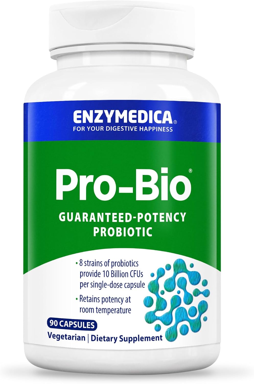 Enzymedica Pro-Bio Probiotic Supplement for Digestive & Gut Health - Daily Probiotic Capsules for Women & Men, 10 Billion CFU, Helps Reduce Gas & Bloating, Stomach Acid Resistant - 30 Caps