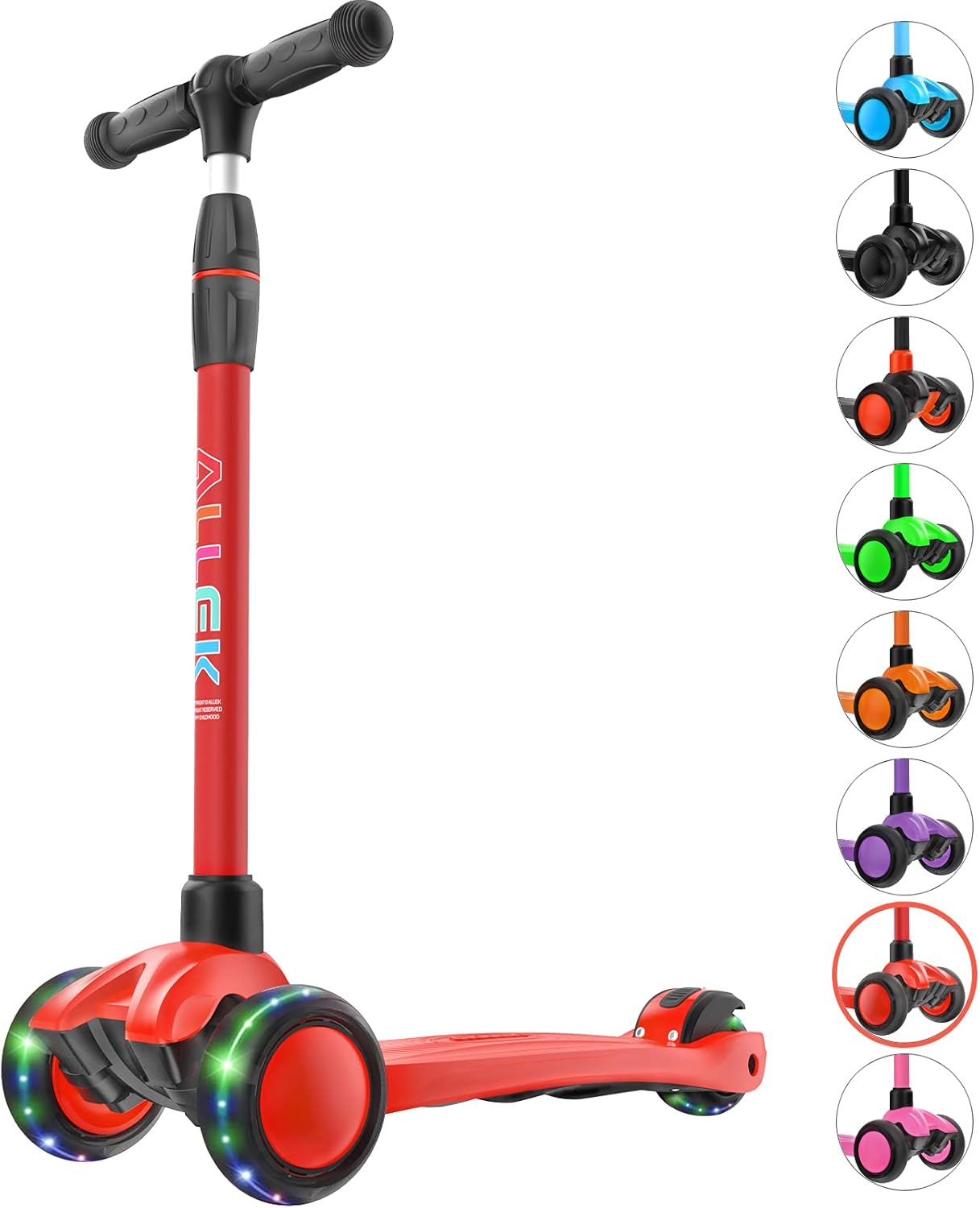 Allek Kick Scooter B03, Lean 'N Glide 3-Wheeled Push Scooter with Extra Wide PU Light-Up Wheels