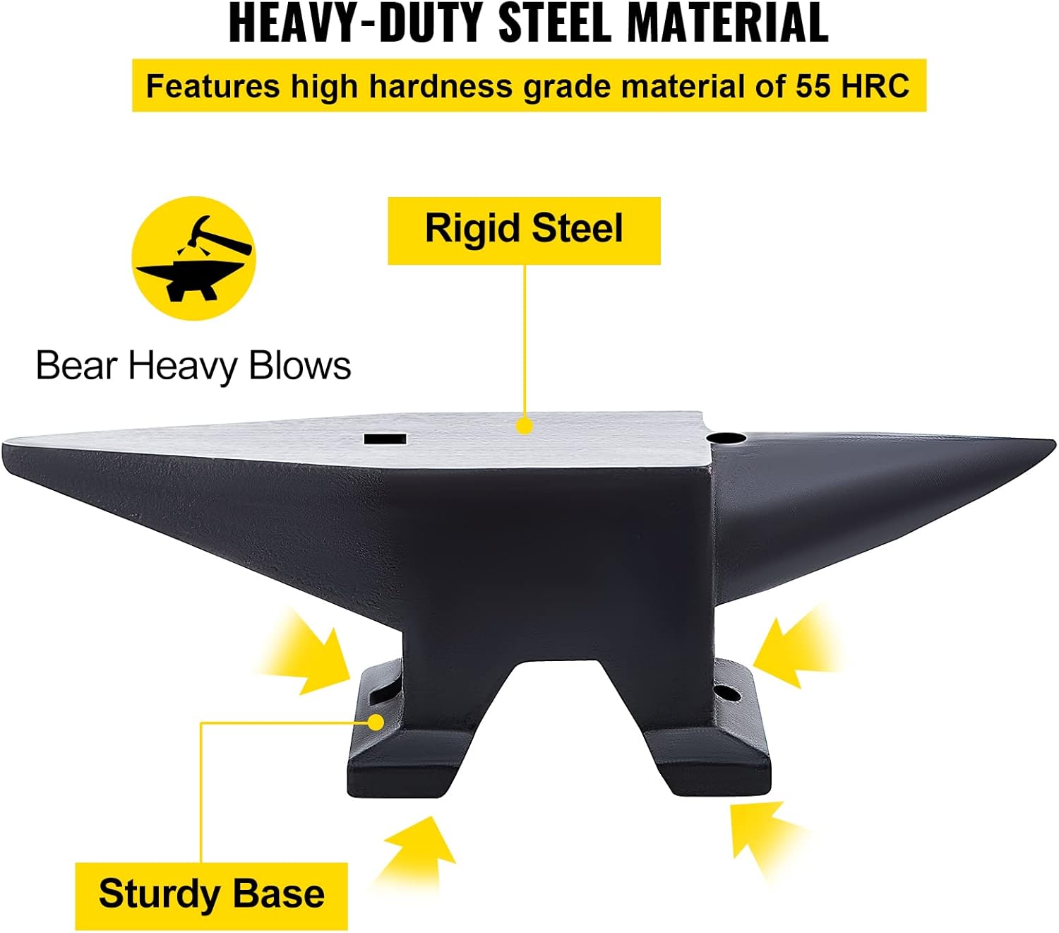VEVOR Blacksmith Anvil 55 lbs (25 kg) Single Piece of Iron with Square Holes Ideal for Metalurgical and Blacksmiths in Metal Workshop and for