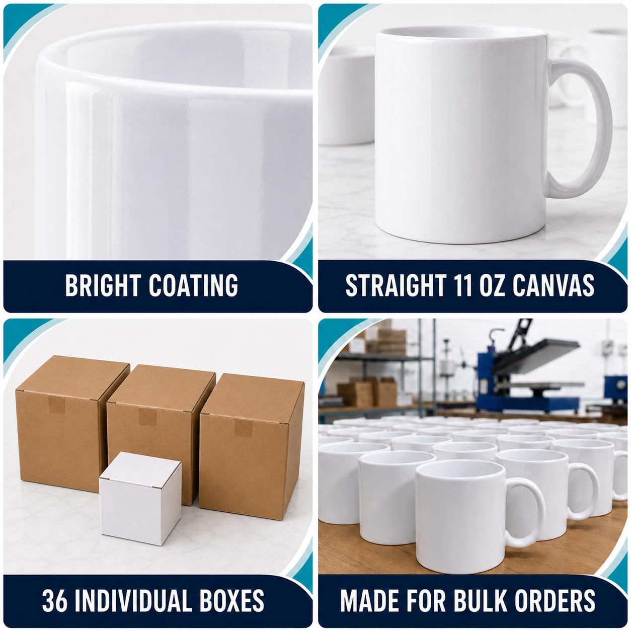 36 Pack Sublimation Mugs 11oz White Blank Ceramic Coffee Mugs with Individual White Boxes, AAA Grade with Premium Coating for Heat Press DIY