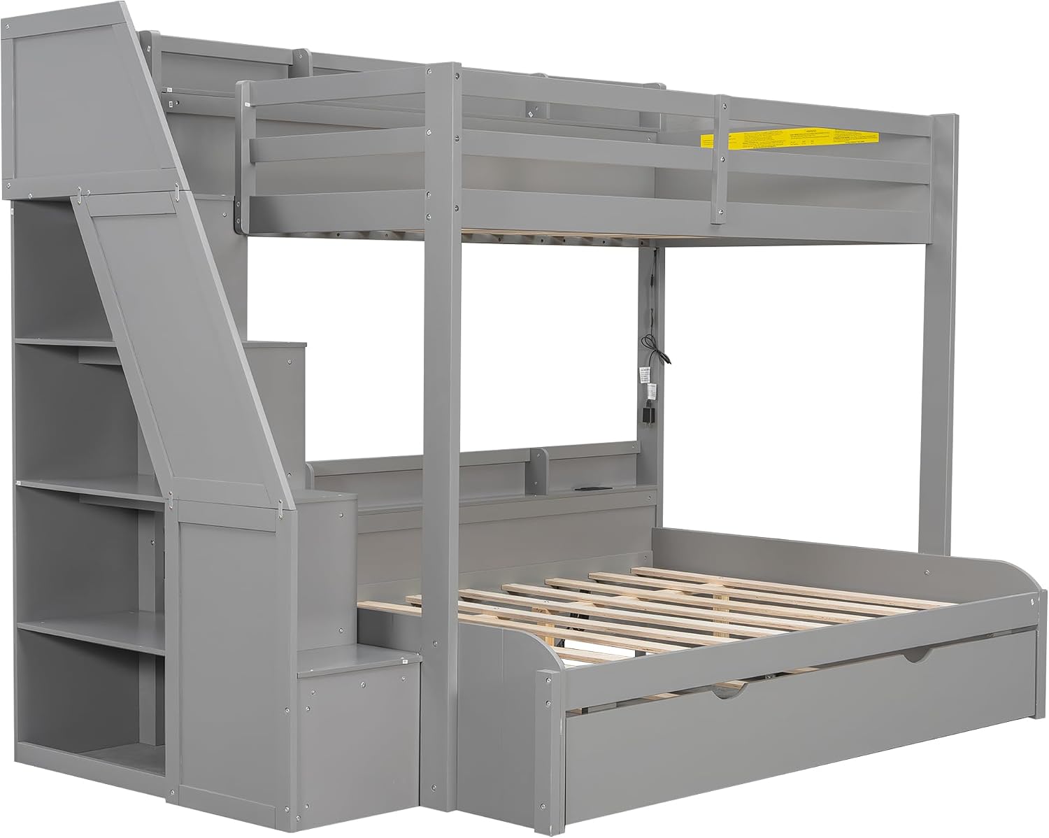 Bellemave Full Over Full Bunk Beds with Stairs Stairway Bunk Bed Frame with Storage Shelves for Teens Adult, Detachable Wood Full Bunk Bed, Gray