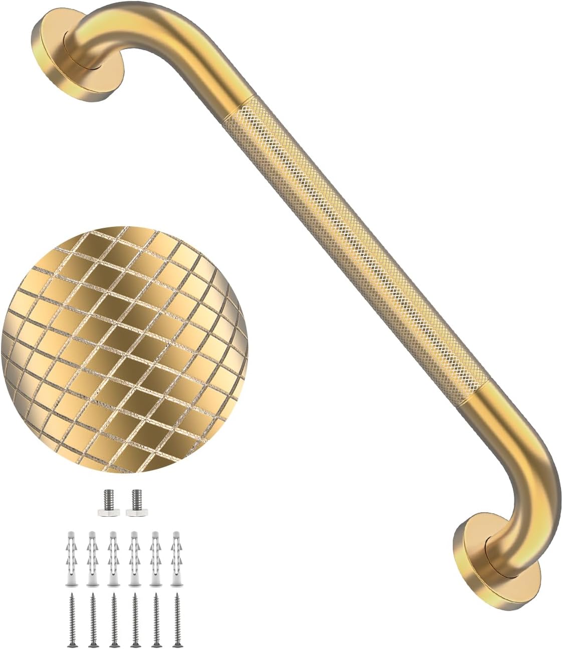 40 Inch Brushed Nickel Shower Grab Bar Anti-Slip Knurled Grip,Safety Handle | YuanDe 1.25" Diameter Stainless Steel Bathroom Grab Bars, Handicap Injury Elderly Senior Assist Support Shower Handle-2Packs