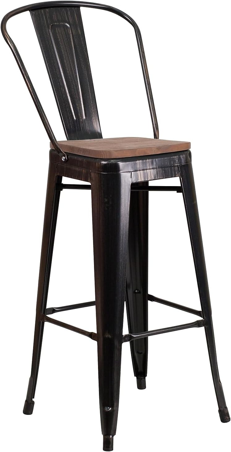 Flash Furniture 30 in Metal Barstool with Back, Blue | Commercial Grade, Removable Back, Indoor/Outdoor Use