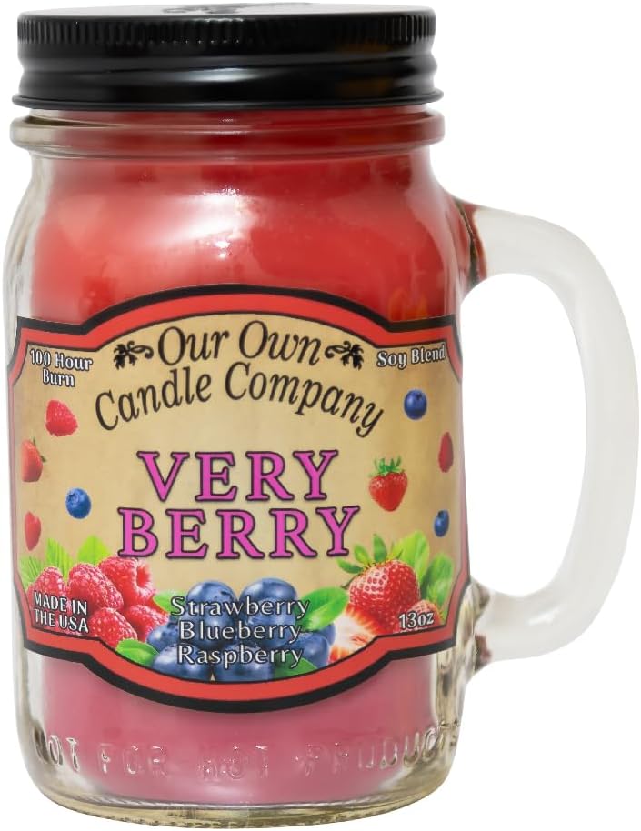 Balsam Pine Scented Mason Jar Candle, Our Own Candle Company, 13 oz | Clean, fresh Balsam-pine-tree scent; soy blend wax; lead-free wick with patented straightener; long lasting