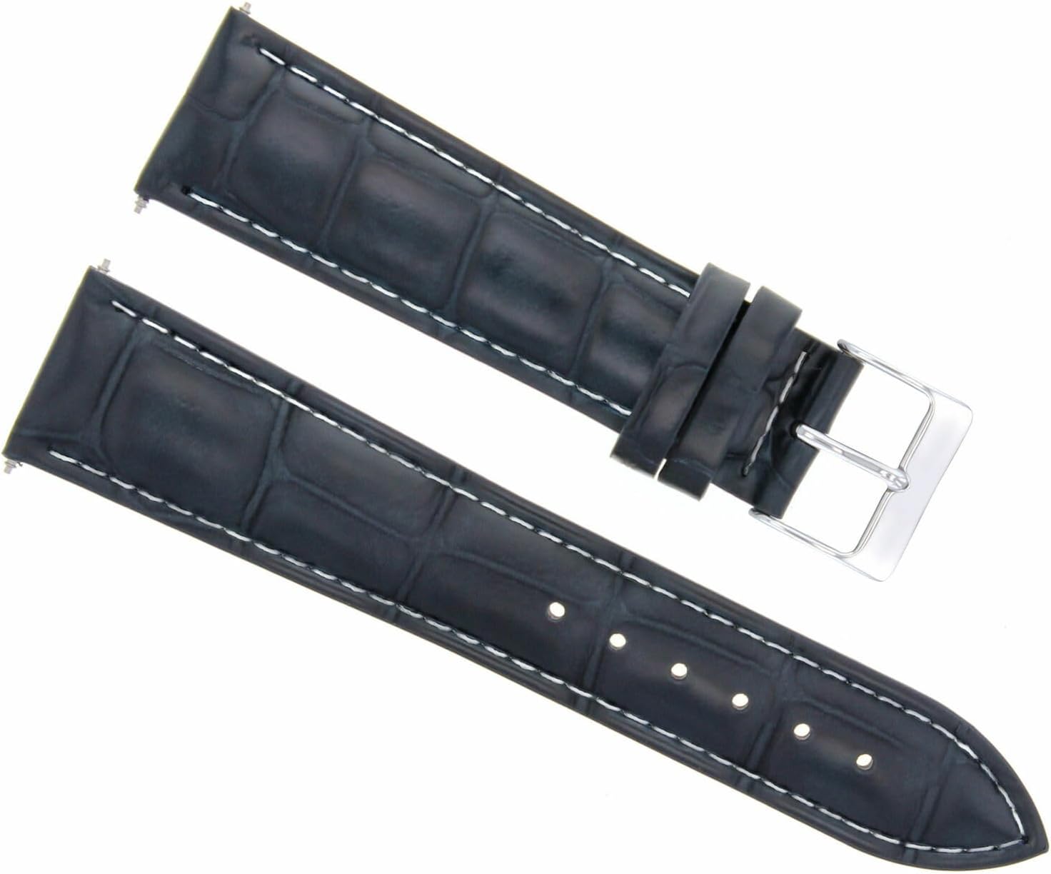 Ewatchparts 18mm Dark Blue Leather Replacement Watch Strap White Stitching Silver Buckle Compatible With Invicta Russian Pro Diver