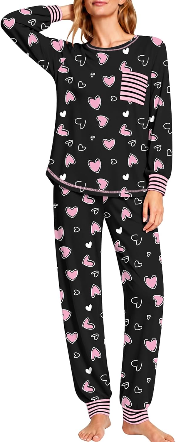 SWOMOG Women’s Pajamas Set Long Sleeve Sleepwear with Long Pants Soft Modal Loungewear Pj Set