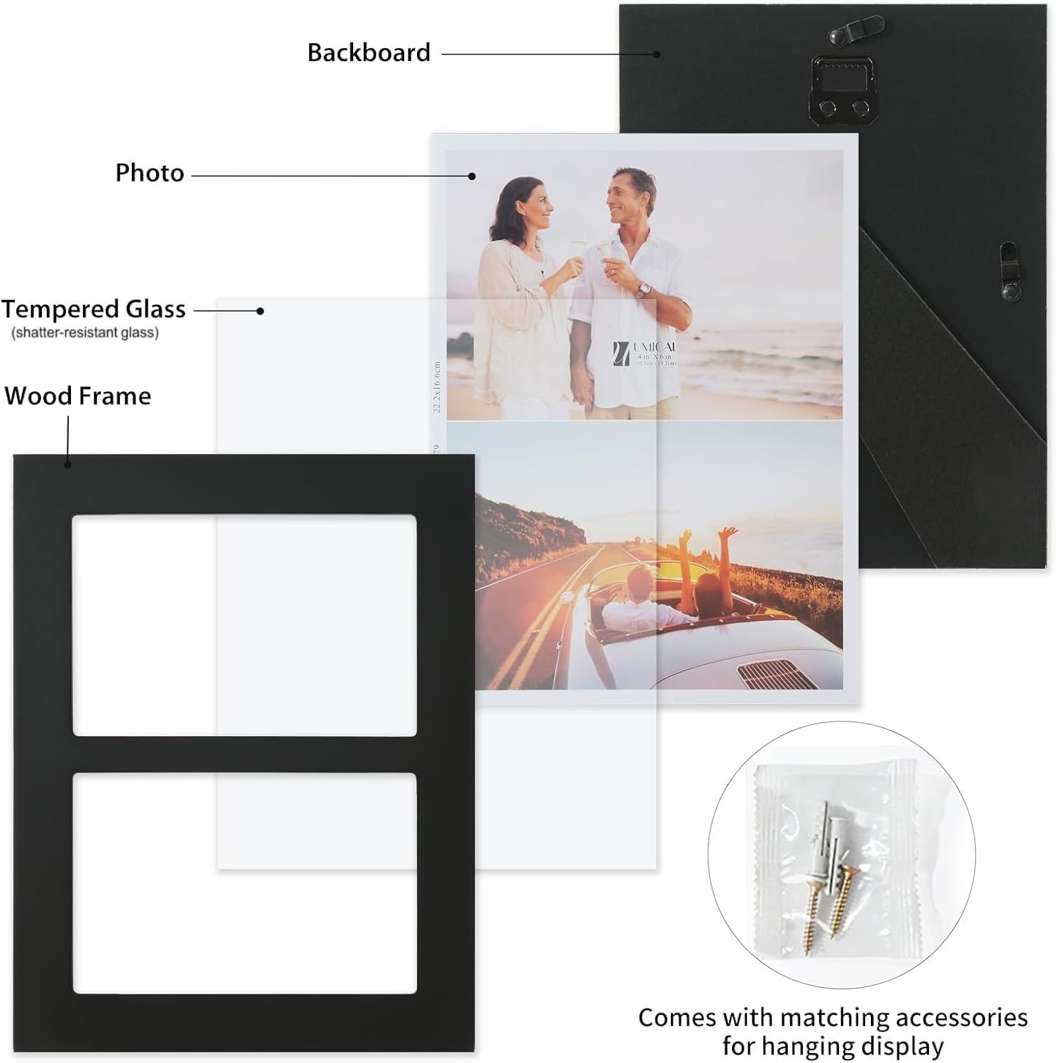 4x6 5-Opening Collage Picture Frame Black Wood