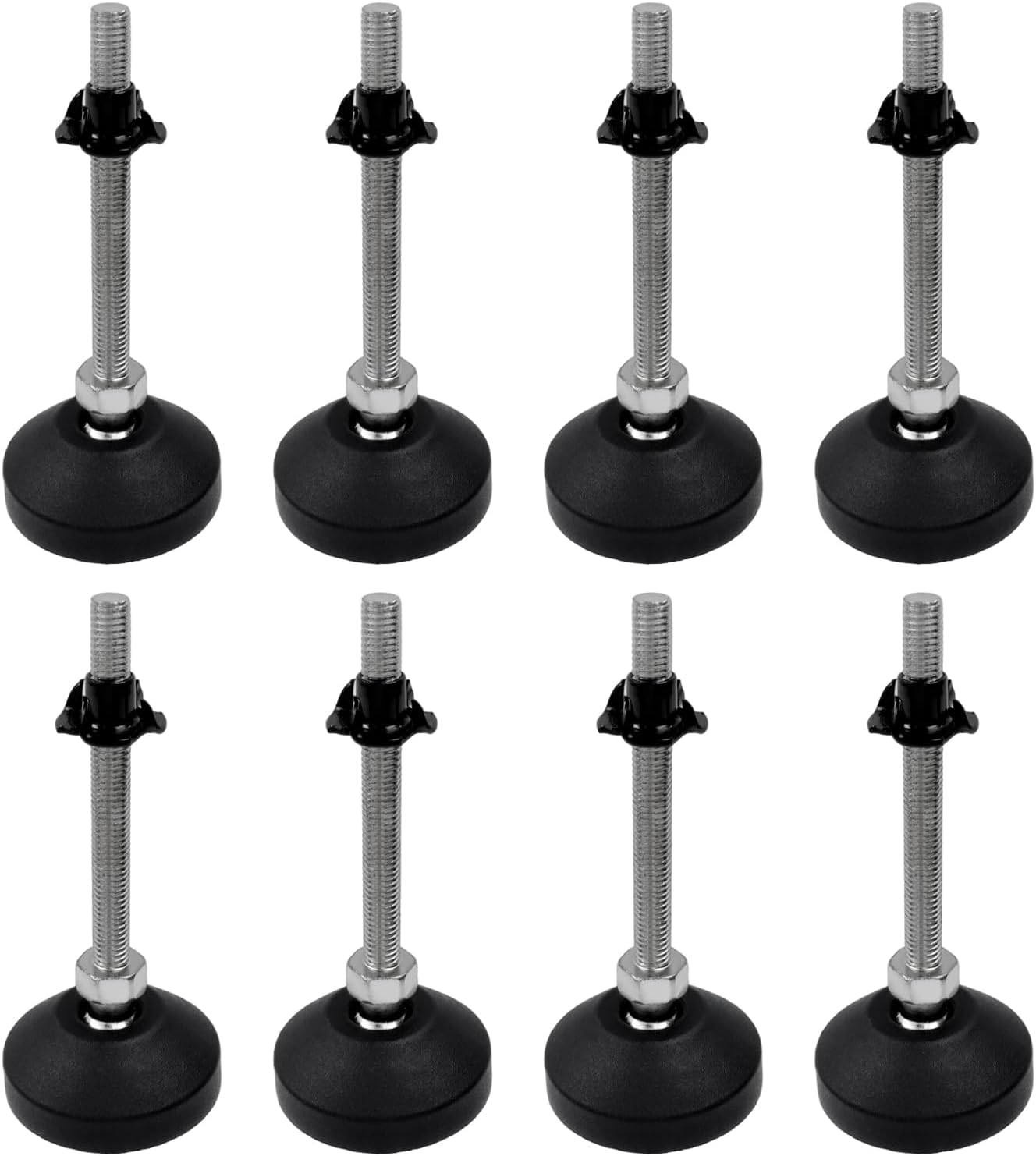 Antrader 4Pcs M8 x 2 Inch Steel Adjustable Leveling Feet,2 Inch Nylon Base | Reinforced Articulated Foot Cups for Furniture & Equipment,Anti-slip Dotted Rubber Base,Reduce Vibration & Protect Floors