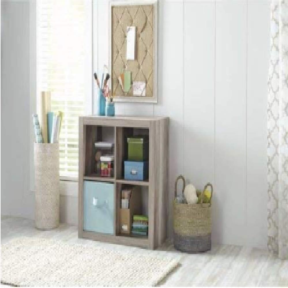 Better Homes and Gardens.. Bookshelf Square Storage Cabinet 4-Cube Organizer (Weathered) (Rustic Gray, 4-Cube)-L8