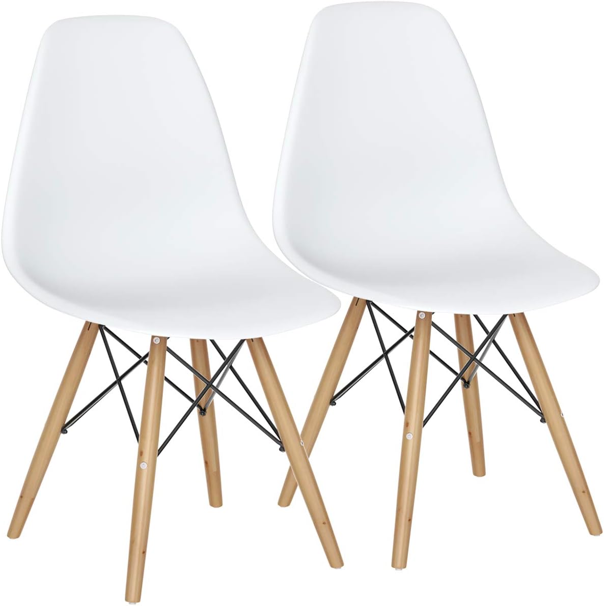 GIANTEX Dining Chairs Set of 2 White, Pre Assembled Dining Room Chairs | Mid Century Modern Kitchen Chairs with Wood Legs, Armless Plastic Dining Side Chair for Kitchen, Living Room