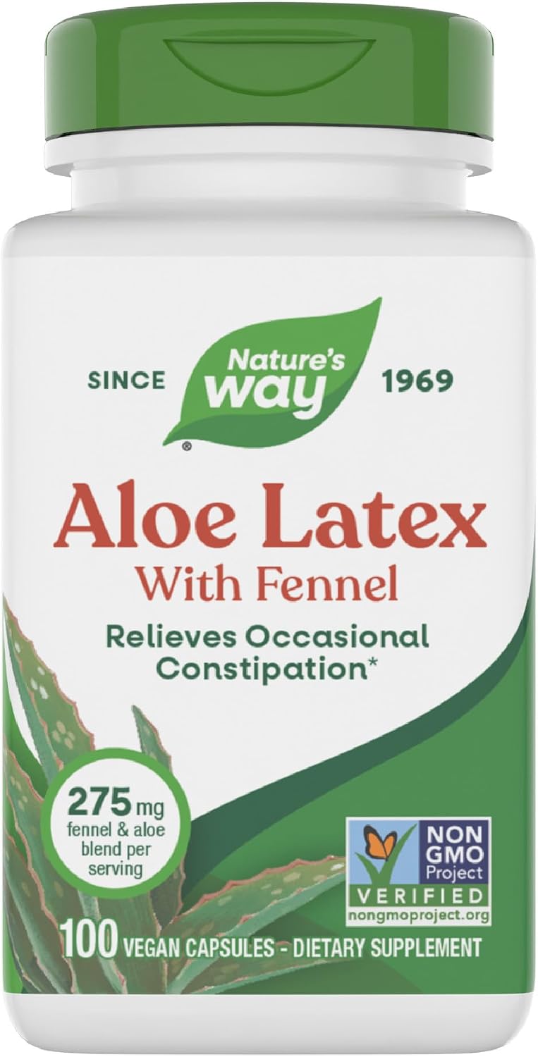 Nature's Way Aloe Latex with Fennel, 275 mg per Serving, 100 ct | Aloe Vera Capsules for Occasional Constipation*, Non-GMO Project Verified, Vegan