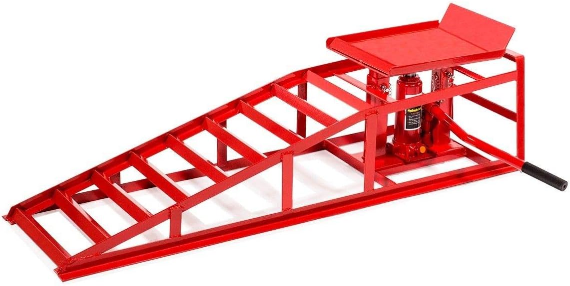 Stark 2 Pieces Auto Ramp Low Profile Car Lift Service Ramps Truck Trailer Garage Automotive Hydraulic Lift Repair Frame (Red)