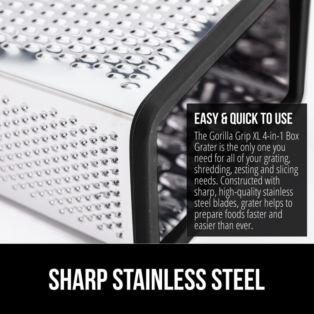 GORILLA GRIP® XL 4-Sided Stainless Steel BPA-Free Cheese Grater, Black