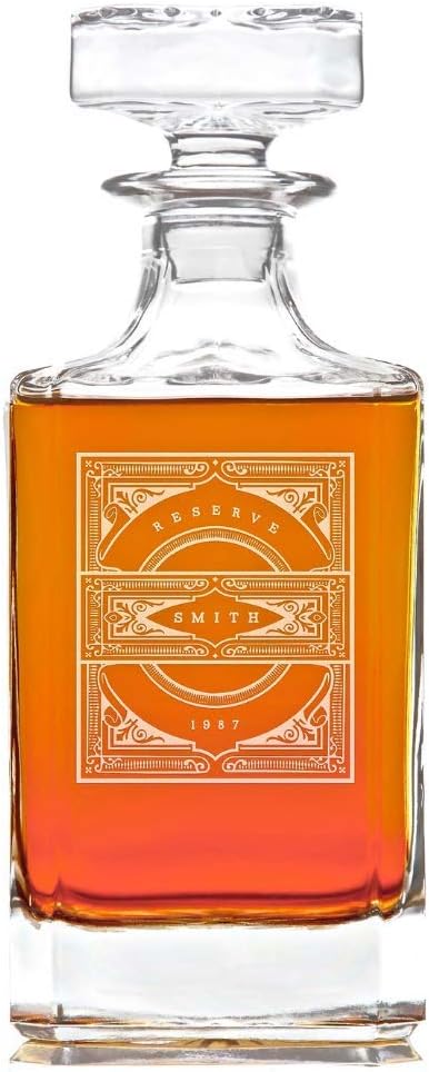 Swanky Badger Personalized Whiskey Decanter, Custom Whisky Decanter, 28 oz, 850ml, 8.5” x 3.5” x 3.5” (Modern)