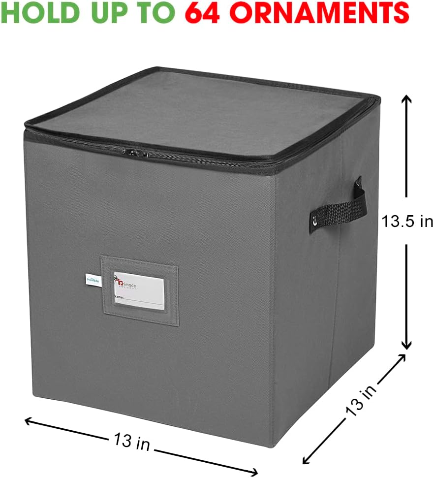 Christmas Ornament Storage Box, 4 Individual Trays Xmas Storage Container, Fits 64 Ornaments Decoration Balls, Constructed of Durable Polyester Material (Red)
