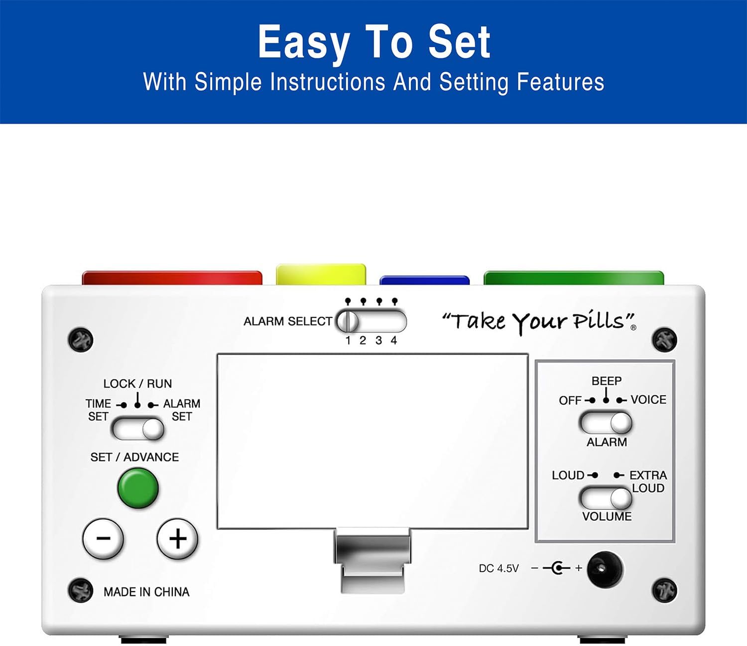MedCenter 31-Day Pill Organizer System with 4-Time Talking Alarm
