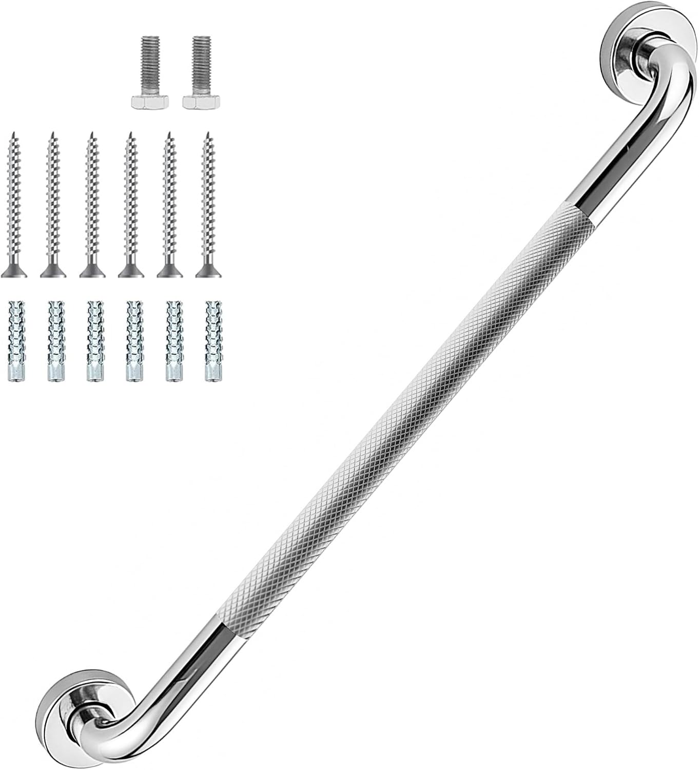 12 Inch Shower Grab Bar 1.25" Dia,Brushed Nickel Anti Slip Bathroom Grab Bar, 304 Stainless Steel Knurled Handicap Grab Bars, Safety Support Handrail,Bath Shower Handle for Elderly Injury Senior