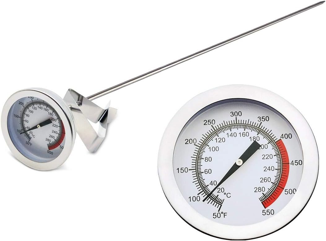 Efeng 15“ turkey fryer thermometer with pot clip (2 Pack), 2" dial candy thermometer with stainless steel clip, oil thermometerr for frying