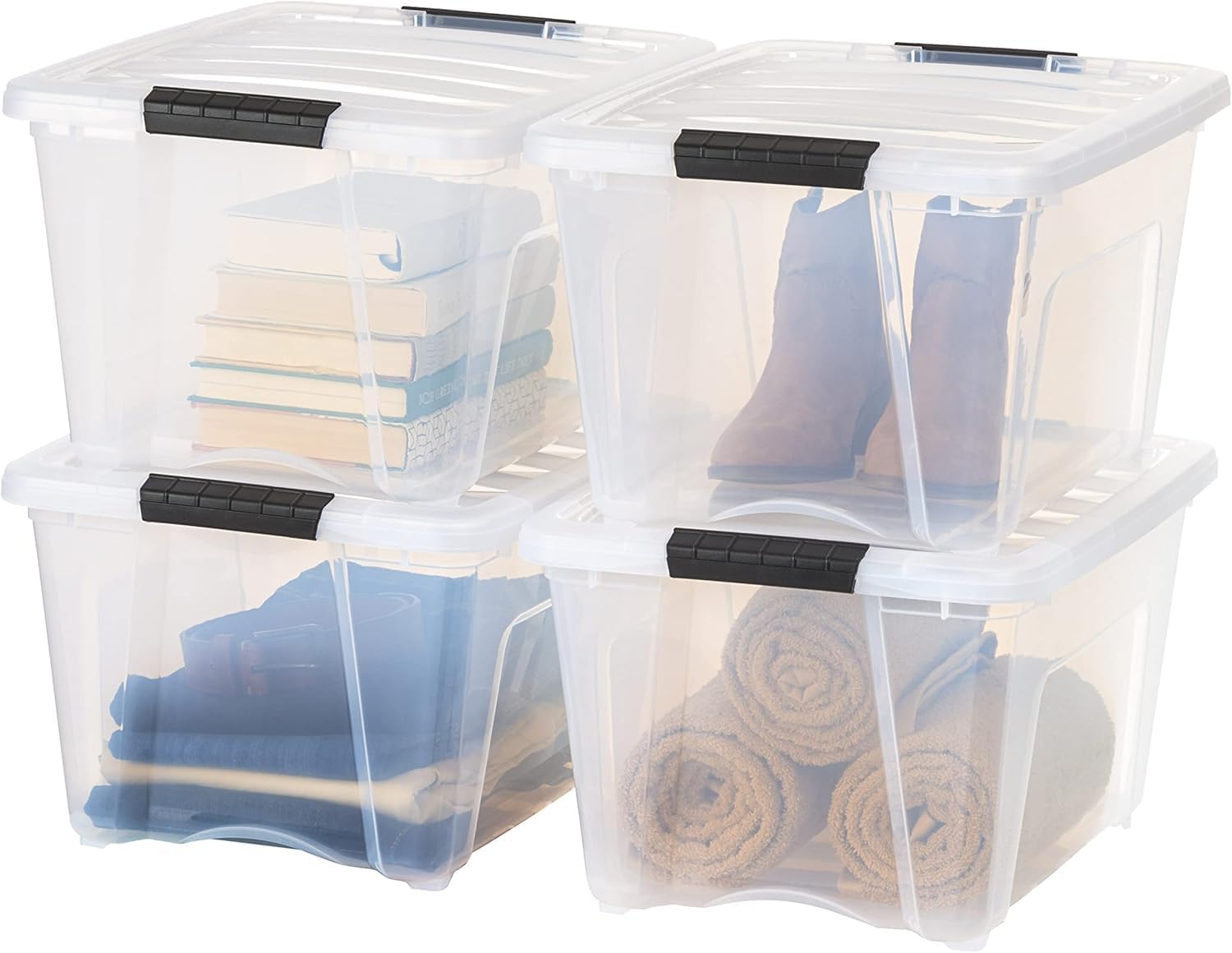 IRIS USA 6-Pack 54 Quart Storage Bins with Lids, Clear | Transparent design makes contents easy to find. Perfect for moving, blankets, clothing, and garage storage. Nestable design