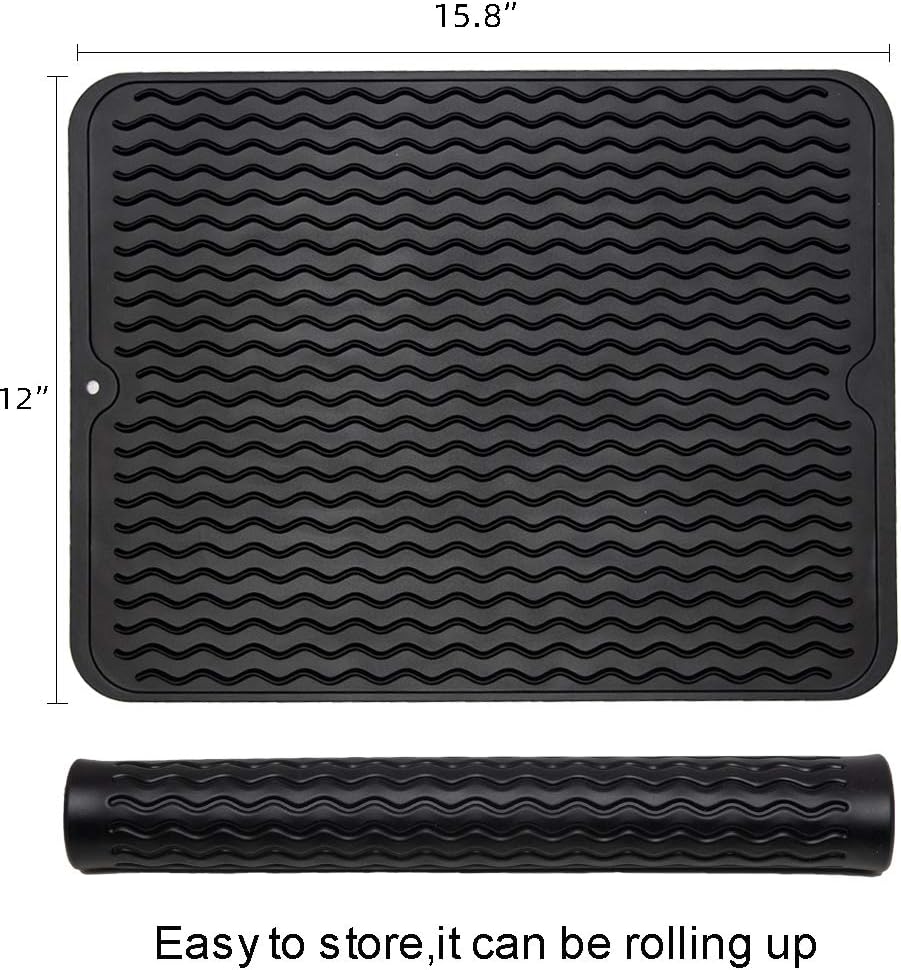 ZLR Silicone Dish Drying Mat for Kitchen Counter, Eco-Friendly Fast Dry Dish Mat, Easy Clean Multi Usage Drying Matt, Heat Resistant Trivet