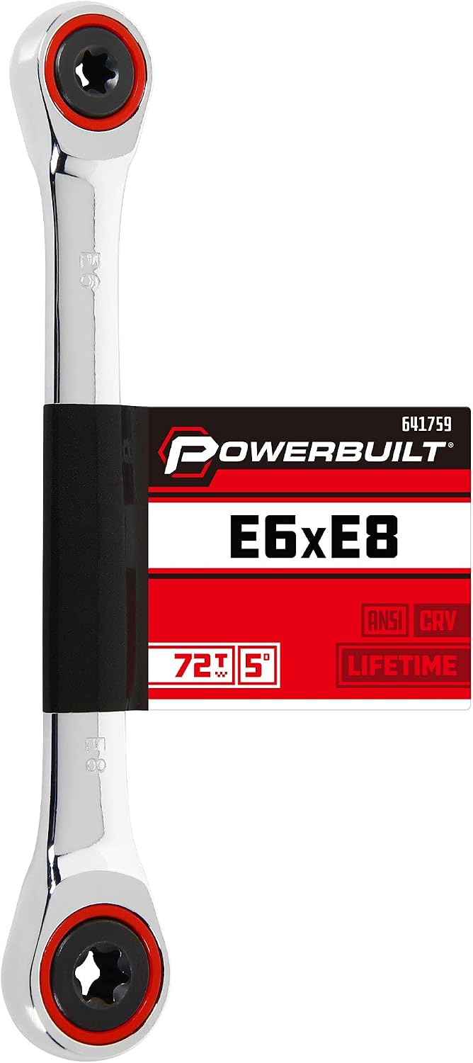 Powerbuilt E10/E12 Ratcheting Double Box-End E-Torx E-Star Wrench, 72-Tooth Ratcheting Wrench with 5-Degree Swing for Tight Spaces - 641760