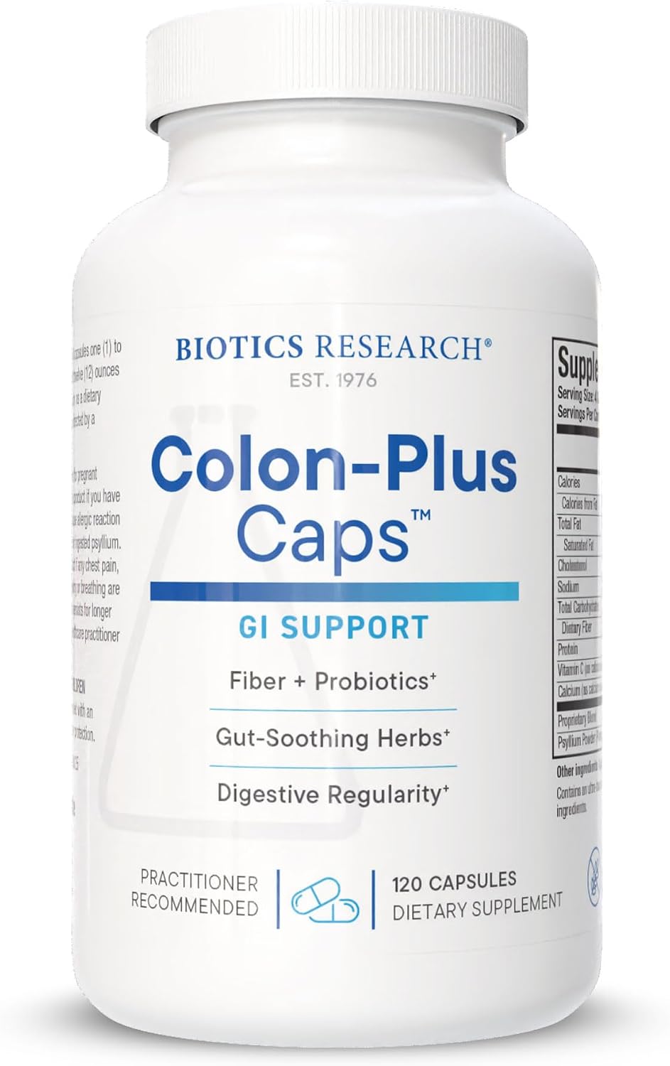BIOTICS RESEARCH Colon Plus Caps Fiber Capsule, Digestive Health, Soluble, Insoluble Fiber, Laxative, Relieve Constipation, Regularity, Heart Health