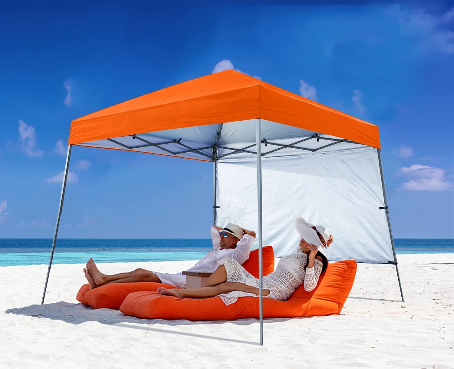 ABCCANOPY Outdoor Pop Up Canopy 10x10 Beach Camping Canopy with 1 Sun Wall, Bonus Backpack Bag, Stakes and Ropes, Sky Blue | Backpack Carry Bag, Stakes & Guy Ropes Included, Easy Setup; For Beach, Camping, Backyard