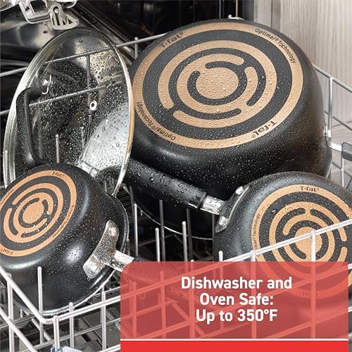 T-Fal Signature Nonstick Pots and Pans Set 12 Piece, Oven Broiler Safe 350F, Kitchen Cookware Set w/Fry Pans, Saucepans, Saute Pan, Dutch Oven