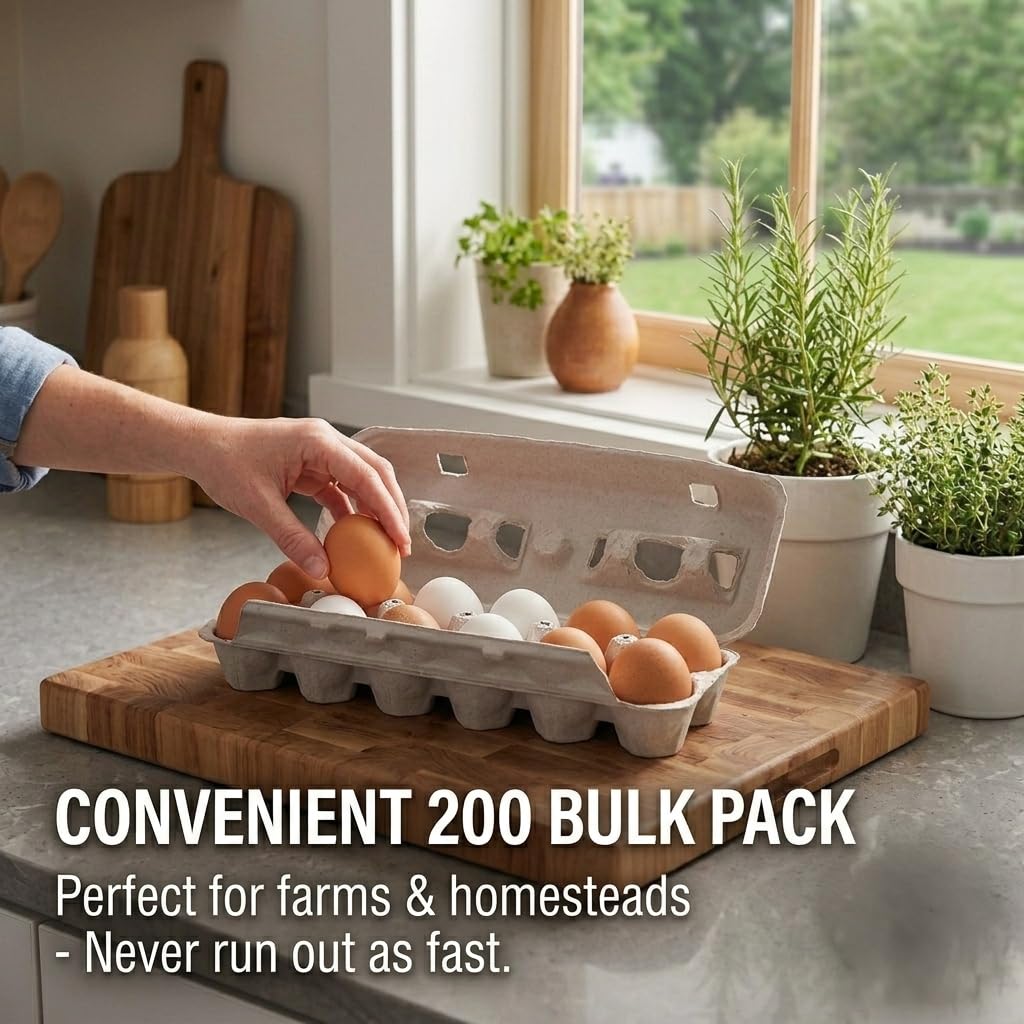 FarmTek Jumbo Egg Cartons – 200 Count, Molded Fiber Bulk Pack | Secure Jumbo Egg Storage, Durable Molded Fiber, Protective Natural Finish