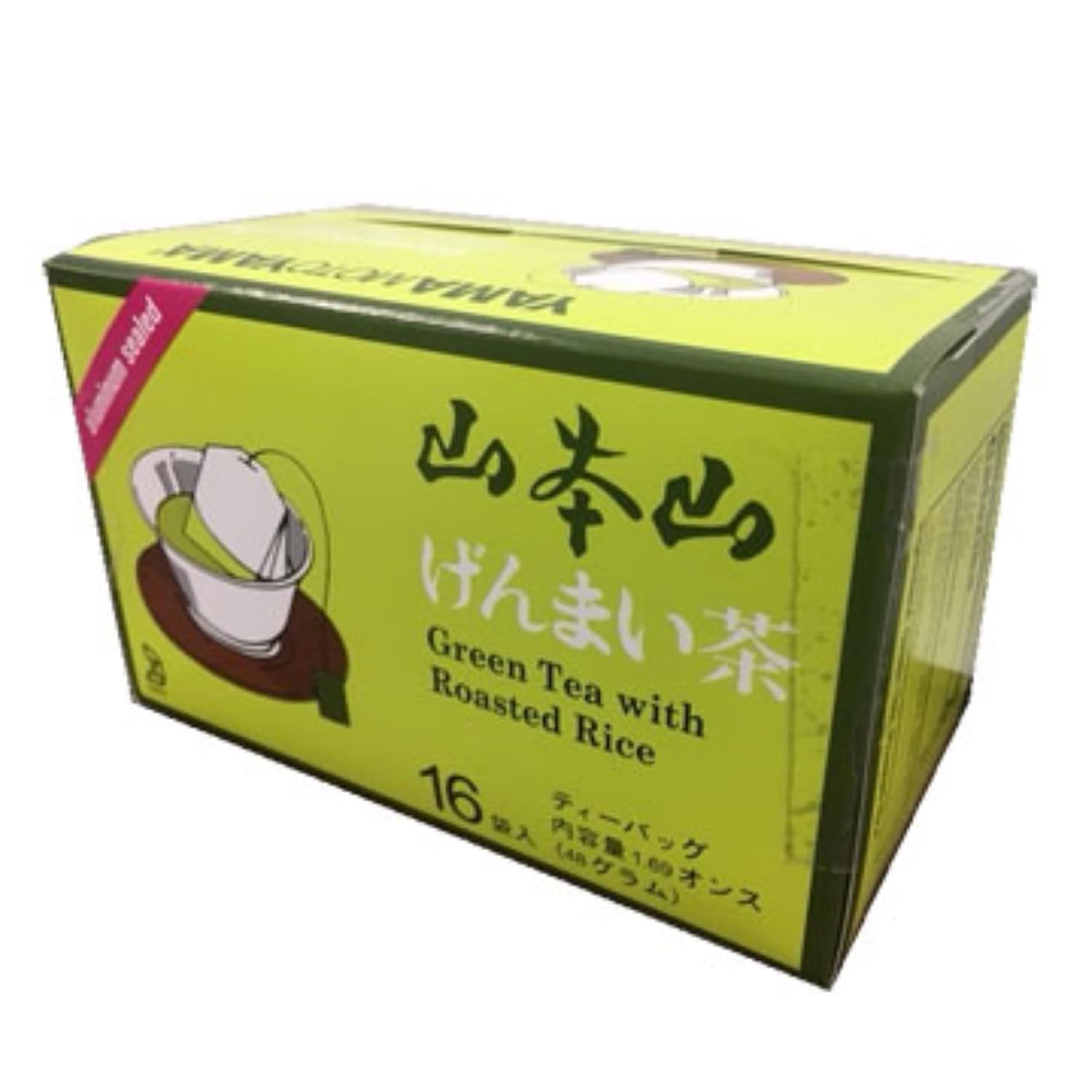 Yamamotoyama Genmai-cha Green Tea with Roasted Rice 16 Count Tea Bags Aluminum Sealed (3 Pack)