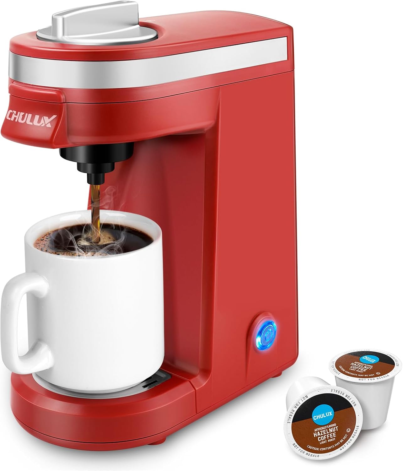CHULUX Mini Single Serve Coffee Maker for K Pod, Brew Up to 12oz Cup, Black | Fast-Heating Boiler System, Single Cup Brewing, Portable Compact Design, Four-Hole Multi-Stream Needle, Adjustable Drip Tray