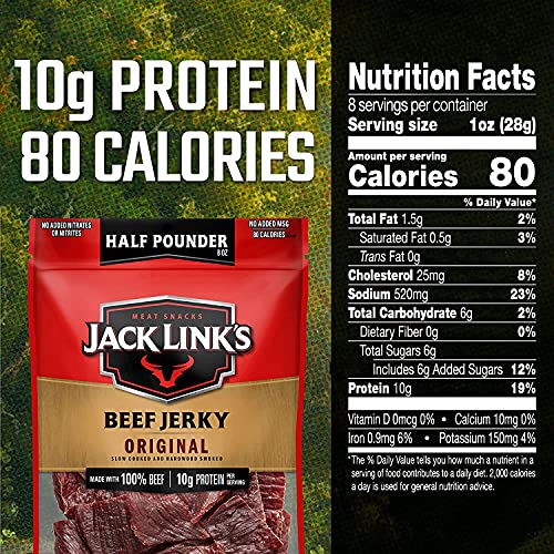 Jack Link's Peppered Beef Jerky Half Pounder - 8 oz Large Jerky Bag - Ready to Eat Real Meat Protein Snacks - 9g Protein per Serving - Made with 100% Real Beef | Large Jerky Bag - Ready to Eat Real Meat Protein Snacks - 9g Protein per Serving - Made with…