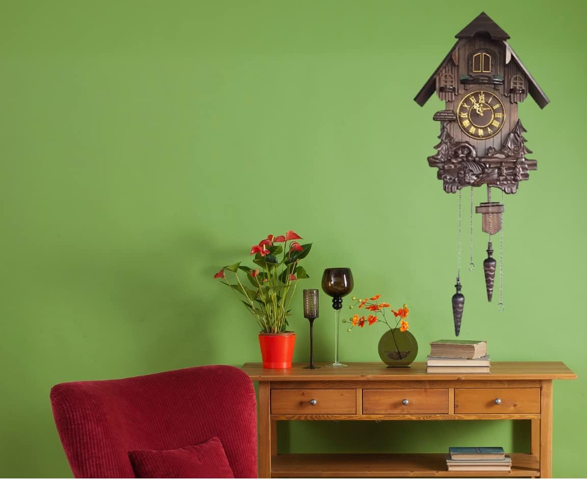 Wall Cuckoo Clocks Black Forest Wooden Cuckoo Clock. Black Forest Hand-Carved Cuckoo Clock. Bright Cuckoo Bird Sounds On The Hour and Chime Has